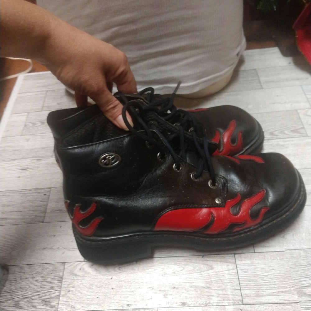 Vtg 90s Harley Davidson Womens 9.5 Distressed Fire Flames Motorcycle Boots